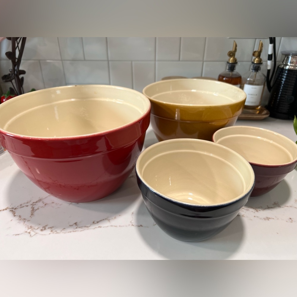 vintage crate and barrel nesting ceramic mixing bowls